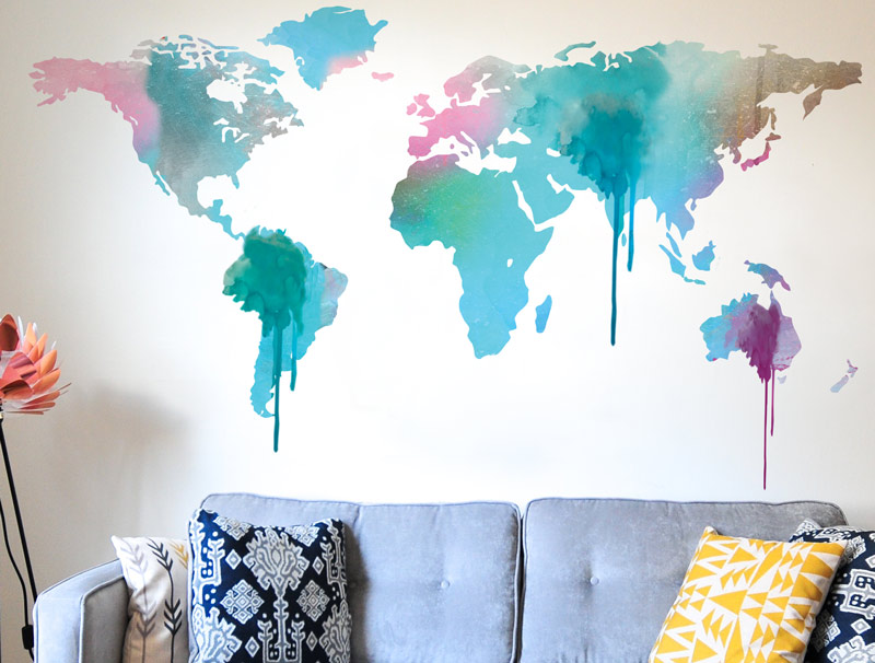טפט מדבקת מפת עולם נזילה בצבעי פסטל
