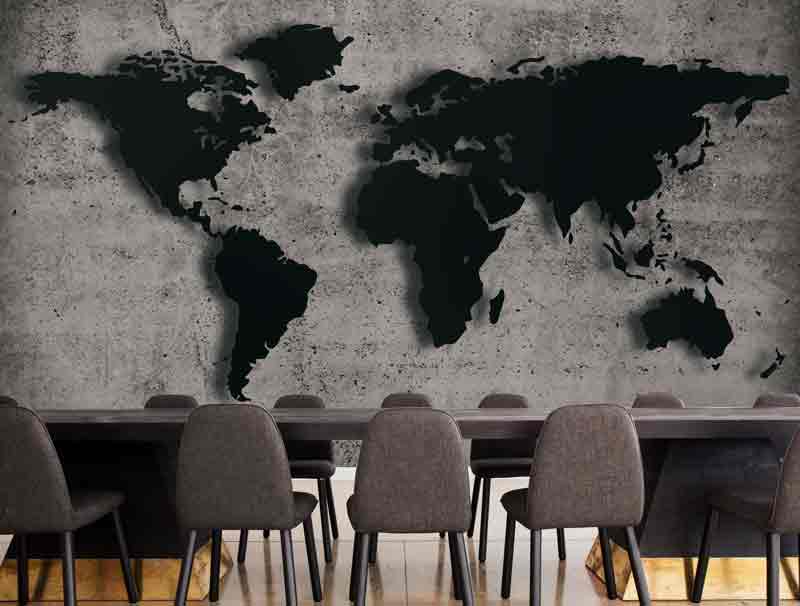 מפת העולם עם קיר בטון