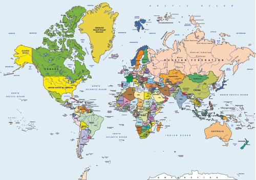 טפט קיר - מפת עולם מפורטת