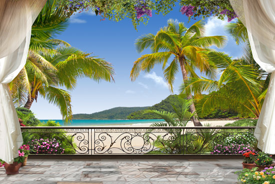 מרפסת יפיפה עם נוף לחוף טרופי