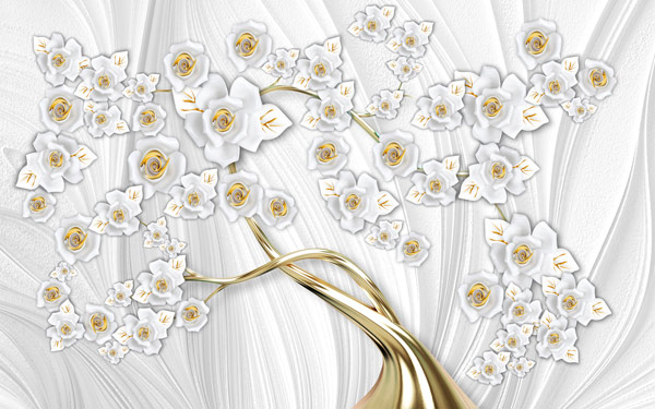 מדבקת טפט | ורדים לבנים גזע זהב