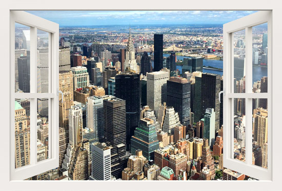 מדבקת קיר חלון תלת מימד נוף של ניו יורק