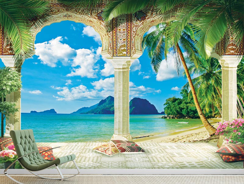 מרפסת חמודה עם נוף של חוף ים טרופי