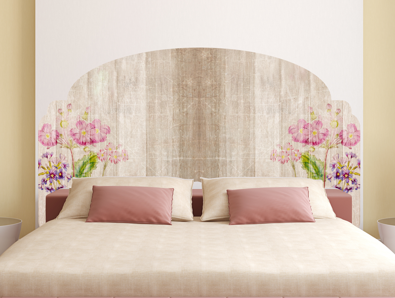מדבקת ראש מיטה | טקסטורת עץ עם פרחים