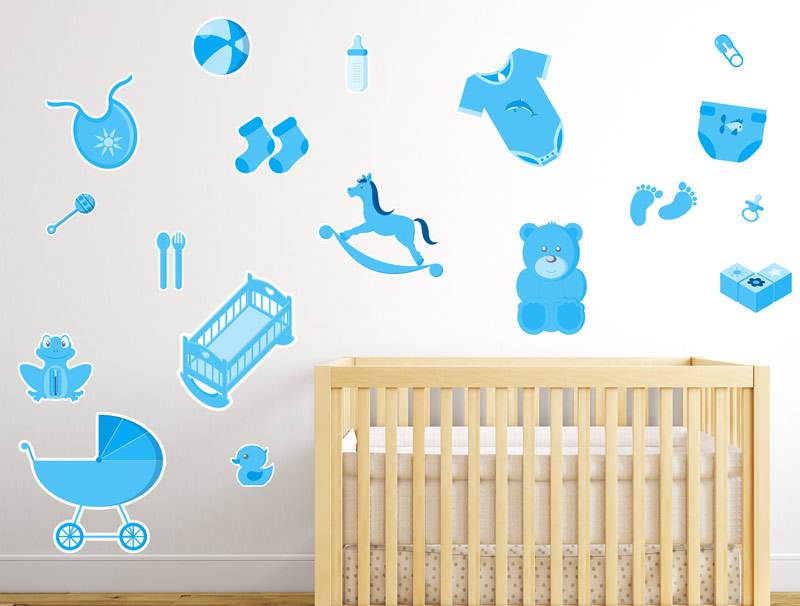 סט מדבקות לחדר תינוקות - כחול