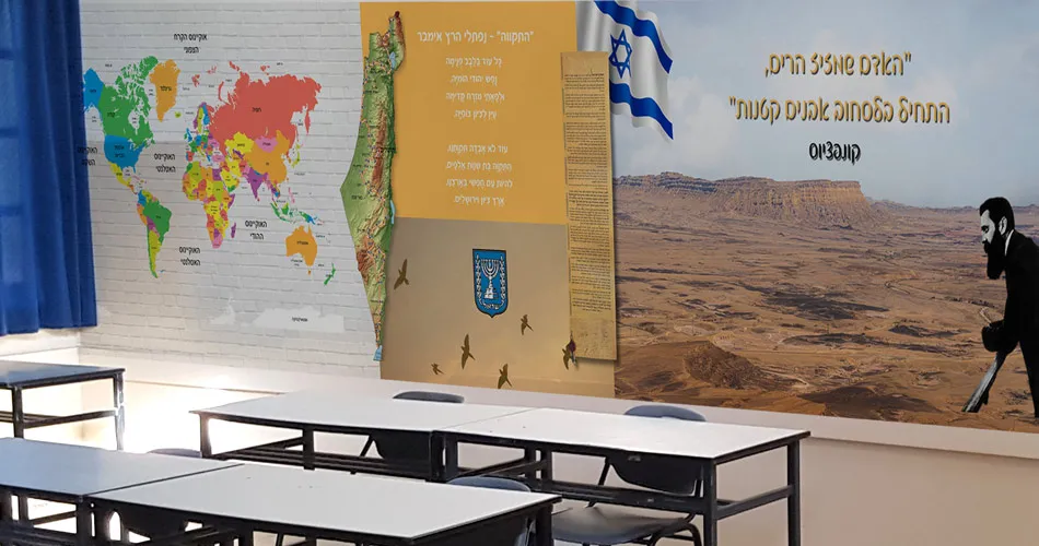 מדבקת טפט מעוצבת מפת עולם והמנון -האדם שמזיז הרים