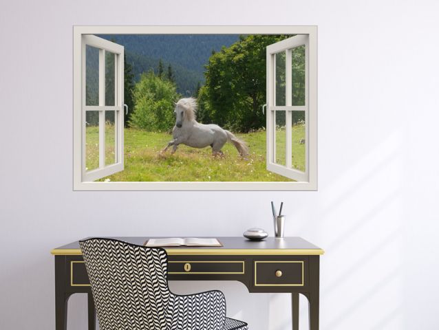 3D window- סוס לבן בחלון