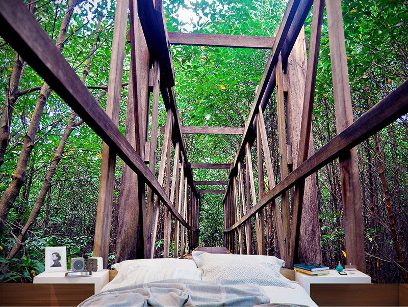 מדבקת טפט גשר ביער ירוק