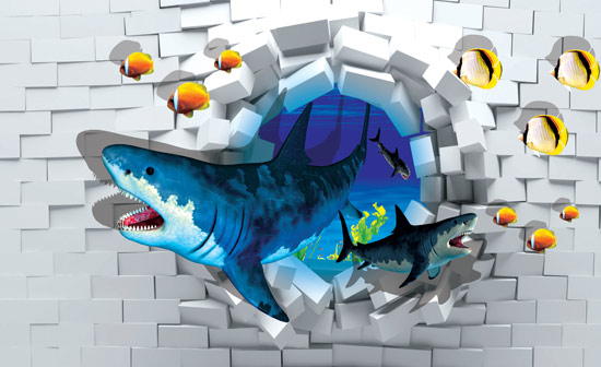 טפט | כרישים פורצים מתוך הקיר