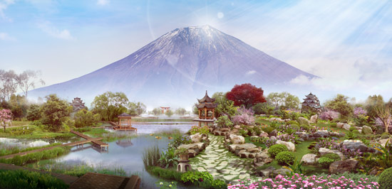 הר פוג'י ופריחת הדובדבן