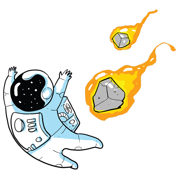 אסטרונאוט חמוד בורח ממטאורים