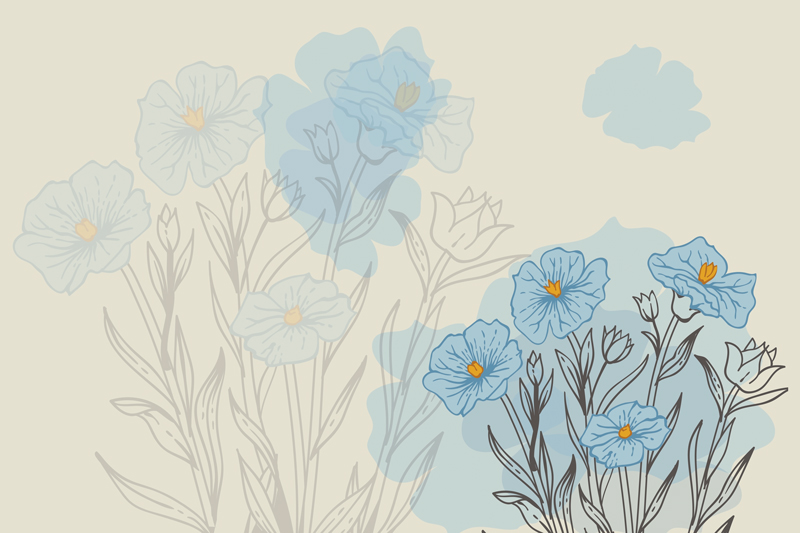 פרחים כחולים ורקע בז'