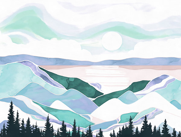 עיצוב מיוחד כחול נוף הרים ואגם