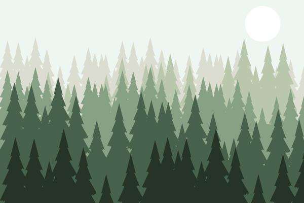 יער מאוייר בגווני ירוק