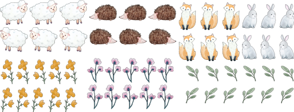 סט מדבקות שועלים, ארנבים, קיפודים ופרחים