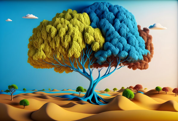 מדבקת טפט | עץ במדבר כחול צהוב