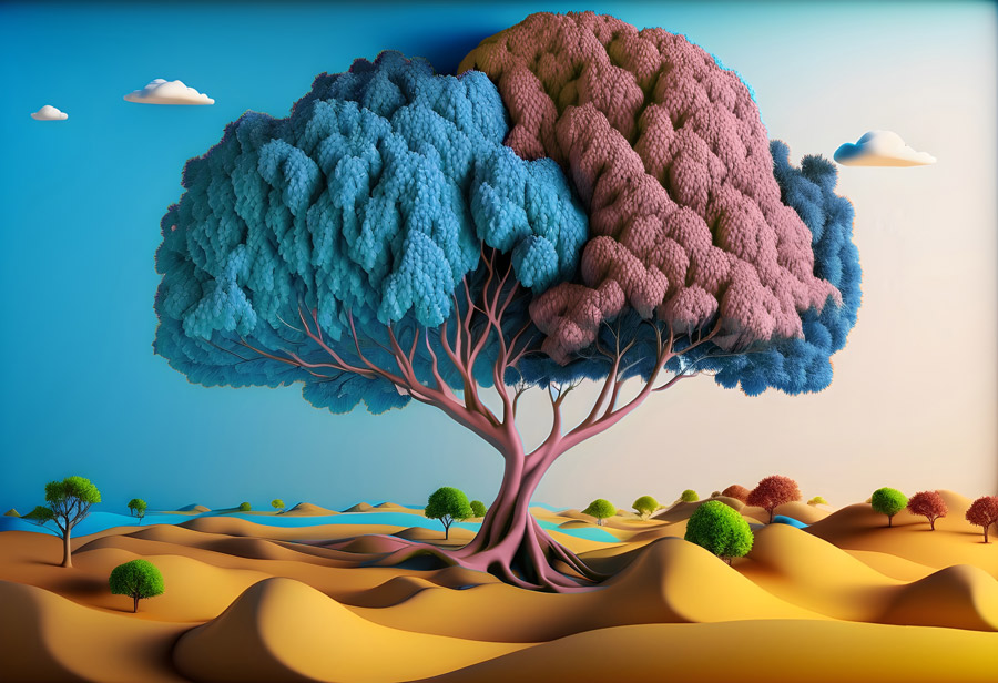 מדבקת טפט | עץ במדבר ורוד כחול