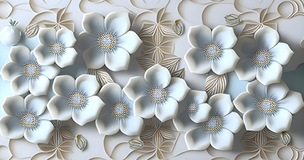 מדבקת טפט | פרחים לבנים גוון כחלחל