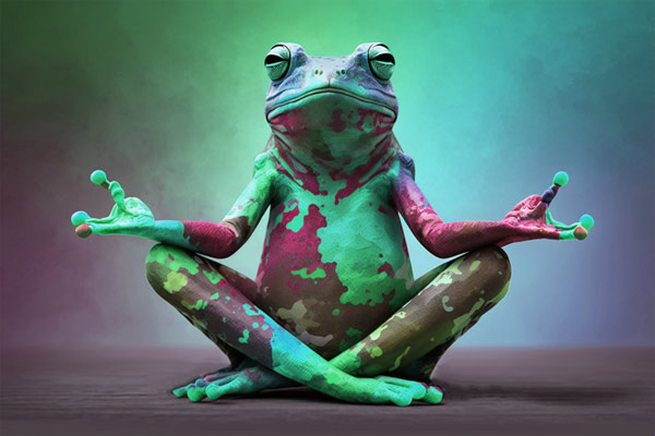 מדבקת טפט | צפרדע מדיטציה גווני ירוק סגול