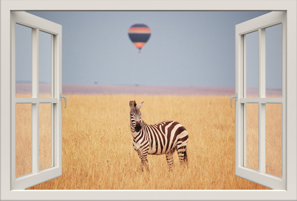 חלון 3D ונוף אפריקאי