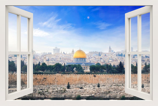 מדבקת קיר חלון תלת מימד ירושלים