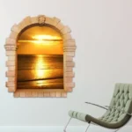 חלון עתיק לים בשעת שקיעה | StickDecor