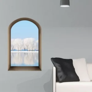 חלון בצורת נישה עצים מושלגים