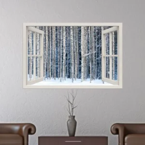 מדבקת 3D window יער מושלג