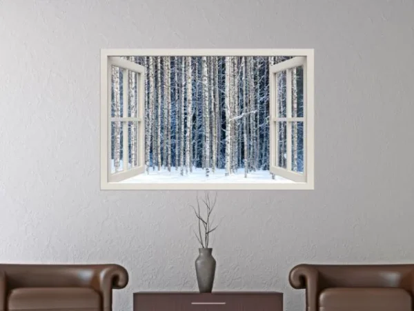 מדבקת 3D window יער מושלג