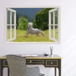 3D window- סוס לבן בחלון | StickDecor