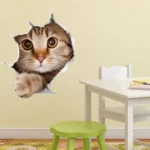 מדבקת אשליית תלת מימד חתול סקרן | StickDecor