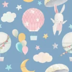 ארנבונים מתוקים וכדורים פורחים עם רקע כחול | StickDecor
