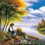 ילד ליד נהר קסום | StickDecor