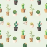 קקטוסים על רקע ירוק בהיר | StickDecor
