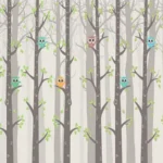 יער מאויר וינשופים צבעונים קטנים | StickDecor