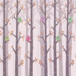 יער וינשופים קטנים צבעוניים | StickDecor