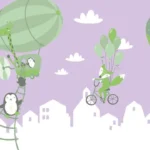 חיות מתוקות מרחפות בגווני ירוק כחול | StickDecor