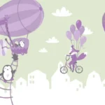 חיות מתוקות מרחפות בגווני ירוק סגול | StickDecor