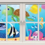 מדבקת קיר צב ים בחלון | StickDecor