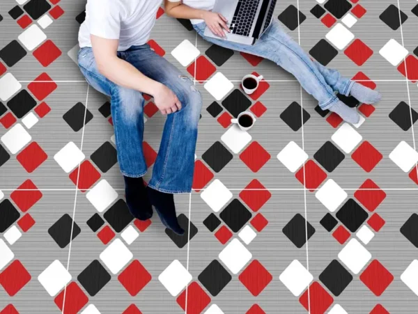 מדבקות אריחים לרצפה אדום שחור