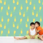 טפט טורקיז עם אננסים | StickDecor