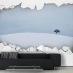 חור בקיר גבעה מושלגת עם עץ | StickDecor