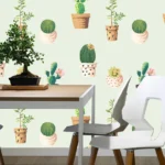 קקטוסים על רקע ירוק בהיר | StickDecor