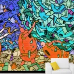 גרפיטי רובוטים כתום כחול ותכלת | StickDecor