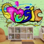 גרפיטי מוזיקה בגוונים של ירוק וצהוב | StickDecor