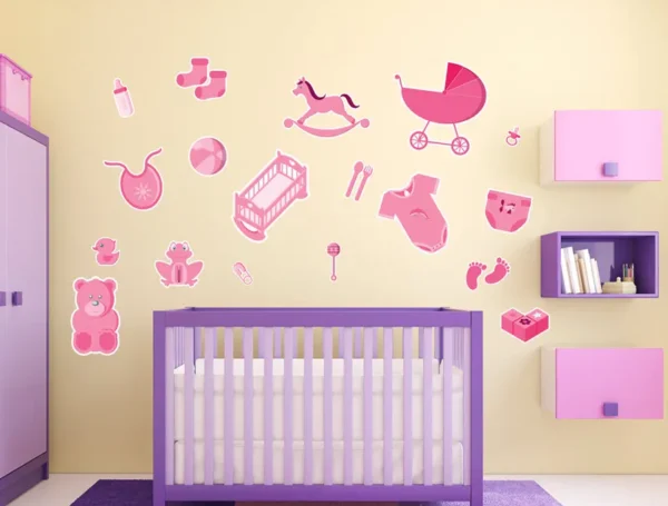 סט מדבקות לחדר תינוקות – ורוד