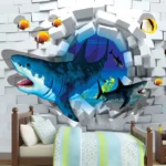 טפט | כרישים פורצים מתוך הקיר | StickDecor