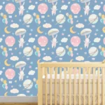 ארנבונים מתוקים וכדורים פורחים עם רקע כחול | StickDecor