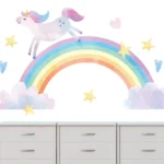 חד קרן קופץ על קשת בענן | StickDecor