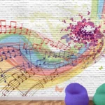 קיר בריקים עם גרפיטי מוזיקלי צבעוני | StickDecor